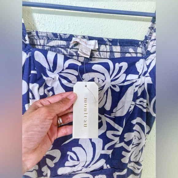 Monteau Cotton Navy and Cream Floral Midi Dress NWT - Picture 2 of 6